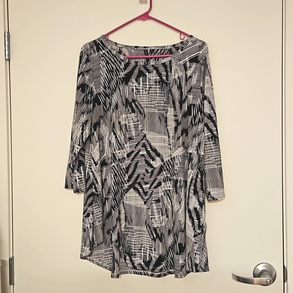 VENINI Black and white abstract static print 3/4 length sleeves XL tunic EUC - Picture 1 of 8